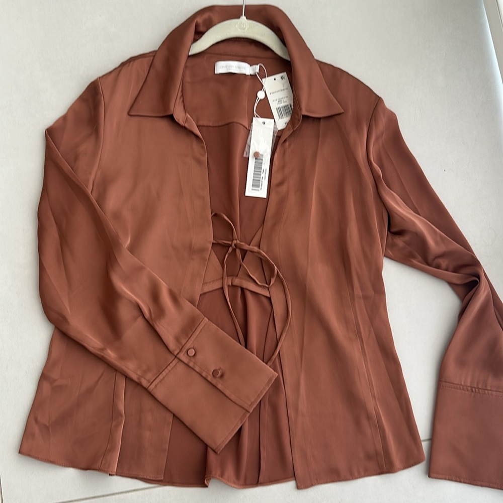JONATHAN SIMKHAI - Santana Slim Shirt with bra NWT Color Pecan